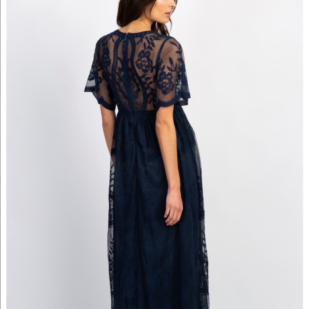 Pinkblush navy blue maternity lace overlay dress